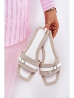 Płaskie Klapki Damskie Z Paskiem I Sprzączką Beżowo-Białe Zilina