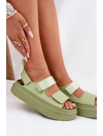 Sandały Damskie Na Platformie Z Rzepami Zielone Nitepira