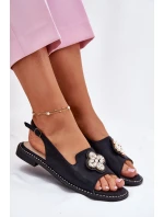 Sandały Damskie Na Płaskim Obcasie Z Ozdobnym Detalem S.Barski KV51-080 Czarne