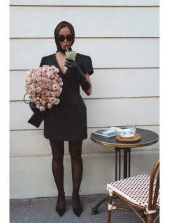 M882 Žakárové mini šaty - čierne