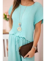 Viskózový set plisovaná blúzka + nohavice mätová Viskózový set plisovaná blúzka + nohavice mätová