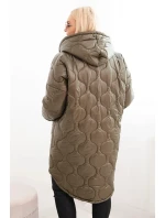 Dámske Plus veľkosť zimná bunda prešívané s kapucňou Khaki