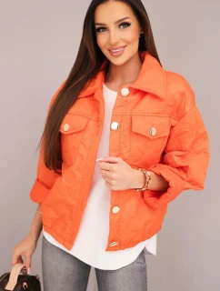 Dámska jarná prešívaná bunda s kvetinovým vzorom oranžová