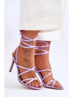 Damskie Wiązane Sandałki Na Szpilce Fioletowe Meya