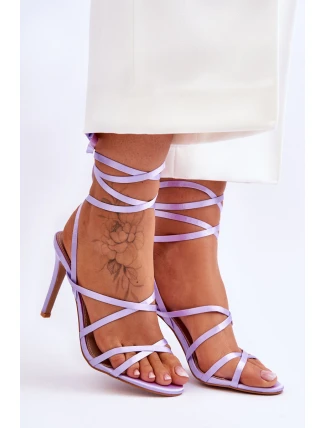 Damskie Wiązane Sandałki Na Szpilce Fioletowe Meya