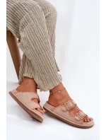 Klapki Damskie Z Klamrami I Ozdobnym Obszyciem Beżowe Visley