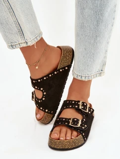 Dámské pantofle se zlatými sponami a knoflíky Černé Tervina