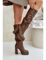 Topánky na podpätku a platforme s páskami zateplené hnedé Beridra Topánky na podpätku a platforme s páskami zateplené hnedé Beridra