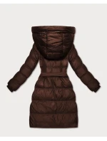Čokoládová prešívaná zimná bunda J Style s opaskom (5M3253-158)
