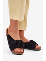 Klapki Damskie Na Korkowej Podeszwie Kokardką Czarne Seressa