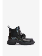 Lakované kožené topánky s dekoráciou Slip On zateplené čierne Solimav Lakované kožené topánky s dekoráciou Slip On zateplené čierne Solimav