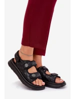 Damskie Sandały Z Ozdobnymi Detalami Na Rzepy Czarne Zoliner