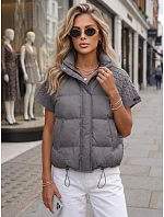 Krátka dámska prešívaná perová vesta, sivá, FashionStreet TY5926