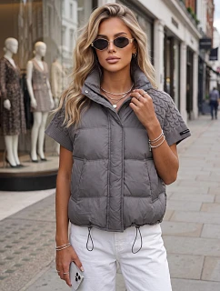 Krátka dámska prešívaná perová vesta, sivá, FashionStreet TY5926