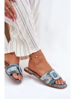 Płaskie Klapki Damskie Z Ozdobną Klamrą Niebieskie Clariola