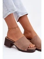 Dámské pantofle na klínku s zlatými sponami tmavě béžové Davessa