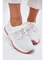 Skórzane Półbuty Damskie Z Przypinką Artiker 54C1810 Białe