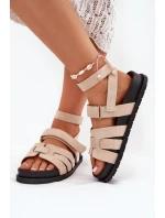 Eko Zamszowe Sandały Damskie Z Rzepami Beżowe Valpera