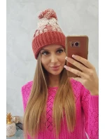 Dámska čiapka s brmbolcom Abigail K326 červená+béžová
