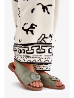 Płaskie Sandały Z Ozdobą Zielone Haliones