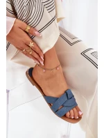 Płaskie Klapki Damskie Z Przeplatającymi Się Paskami Jeansowe Selaenor