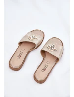 Klapki Damskie Na Płaskim Obcasie Z Ozdobnym Detalem S.Barski KV51-087 Złote