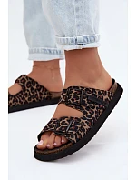 Dámské pantofle na platformě s přezkami D. Franklin DFSH407011 Leopardí vzor