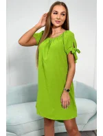 Šaty s viazaním na rukávoch pistáciovej farby Šaty s viazaním na rukávoch pistáciovej farby