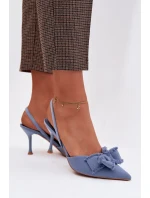 Dámské sandály na podpatku s mašlí Modré Hestia