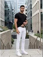 Pánske džínsy slim fit s opaskom biele FashionStreet UX4498