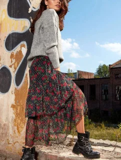 Dámska sukňa A331 čierna s kvetmi - Awama