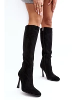 Ocieplane Kozaki Damskie Na Szpilce Czarne Isot