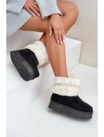 Śniegowce Damskie Na Platformie Z Futerkiem I Wzorem Czarne Deepanti