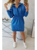 Zateplené šaty s kapucňou chrpovo modré