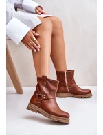 Skórzane Botki Damskie Na Płaskim Obcasie Lewski 3610 Brązowe