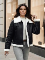 Kurtka skórzana damska z kożuchem FURBLAZE FashionStreet czarna TY4730z Kurtka skórzana damska z kożuchem FURBLAZE FashionStreet czarna TY4730z