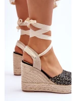 Wiązane Damskie Sandały Na Koturnie Czarne Josephine