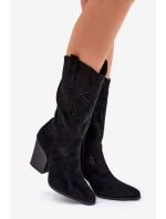 Ażurowe Kozaki Kowbojki Na Słupku S.Barski HY51-606 Czarne