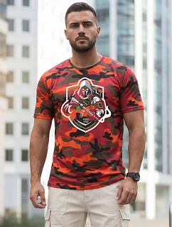 Pánske klasické tričko s kamuflážovým vzorom a potlačou, oranžové, FashionStreet NX2003R