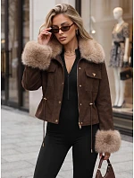 Dámska zimná bunda s kožušinou, čokoládová, FashionStreet TY5705 Dámska zimná bunda s kožušinou, čokoládová, FashionStreet TY5705