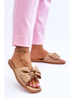 Dámske kožené papuče s mašľou Beige Becky