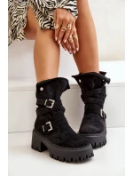 Botki Damskie Na Masywnym Obcasie Z Klamrami I Paskiem Czarne Nerelisa