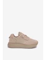 Skórzane Sneakersy Damskie Na Platformie Artiker 55C0021 Beżowe