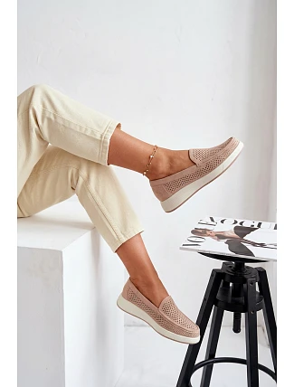 Dámske sieťované mokasíny Sergio Leone MK097H beige Dámske sieťované mokasíny Sergio Leone MK097H beige