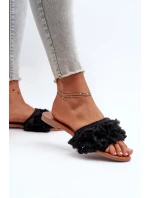Dámske ploché papuče so strapcami, čierne Rialle
