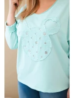 Dámske bavlnené Plus veľkosť V-neck blúzka Mint