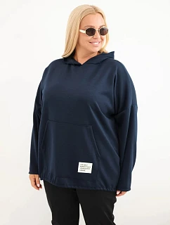 Dámska mikina Plus Size z viskózy s kapucňou a klokaním vreckom, námornícka modrá