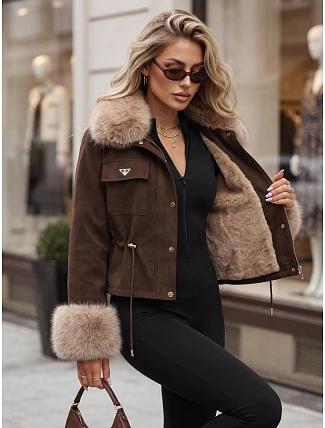 Dámska zimná bunda s kožušinou, čokoládová, FashionStreet TY5705 Dámska zimná bunda s kožušinou, čokoládová, FashionStreet TY5705