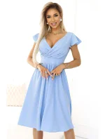 425-12 MATILDE Šaty s výstrihom a krátkymi rukávmi - MODRÉ