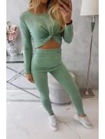 Súprava s riasením na blúzke tmavo mätovej farby